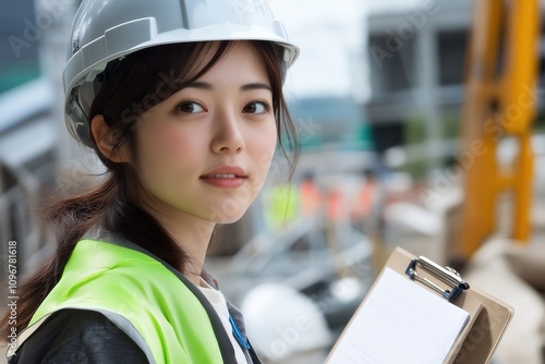 Young chinese woman architect standing with relaxed expression at street