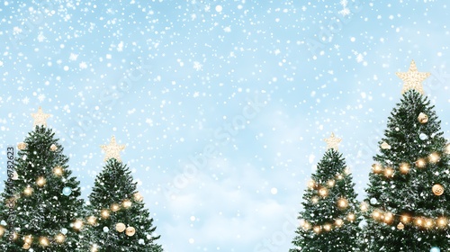 Beautiful Christmas Trees with Snowflakes and Sparkling Lights