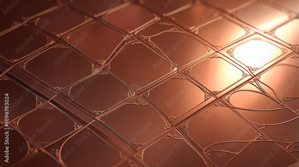 Fototapeta premium Copper background with embossed abstract pattern and metallic texture
