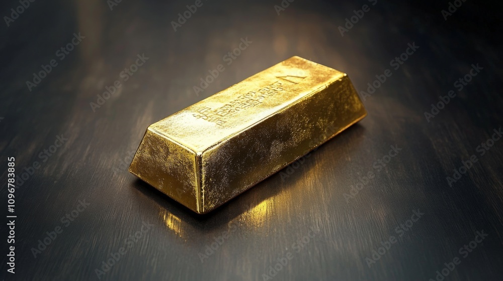 Gold bullion on a sleek surface reflecting light in a minimalist setting Gold bullion on a sleek surface reflecting light in a minimalist setting