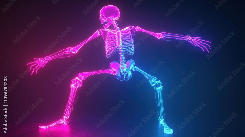 Neon Skeleton Dancing Illustration Neon Skeleton Dancing Illustration