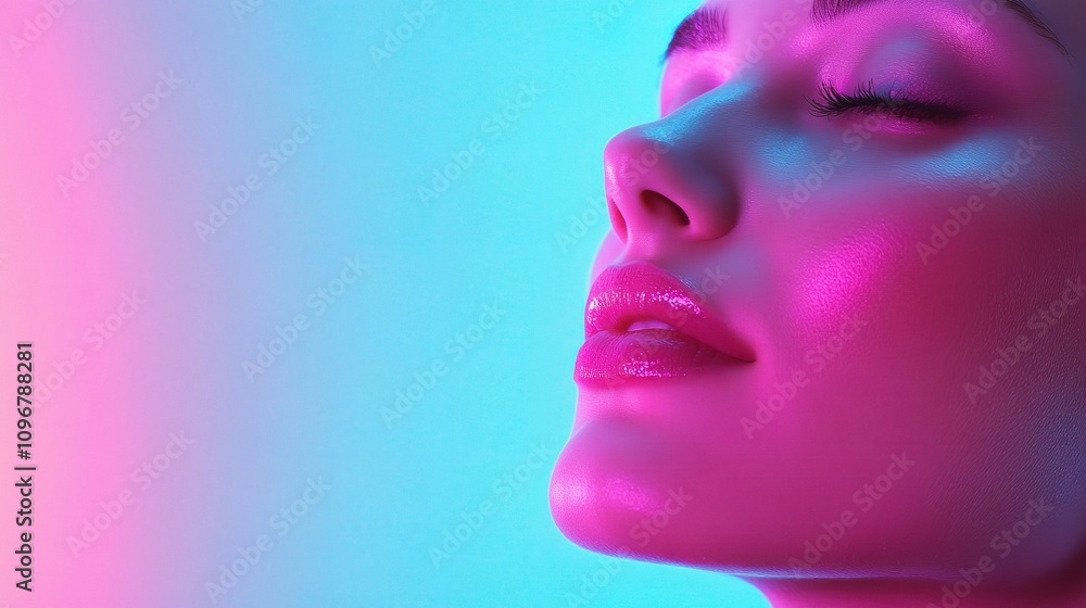 Captivating Portrait of a Woman with Vibrant Skin Contour Enhancements Against a Colorful Background Featuring Soft Light and Smooth Texture Captivating Portrait of a Woman with Vibrant Skin Contour Enhancements Against a Colorful Background Featuring Soft Light and Smooth Texture