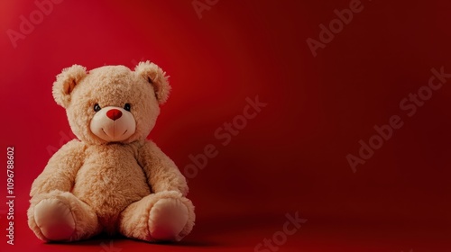 Teddy Bear on Red Background	