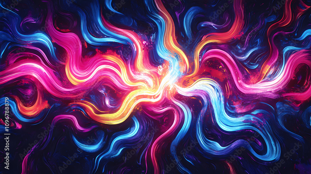 Obraz premium Abstract neon light burst in dark room. Psychedelic Neon Waves. Illustration