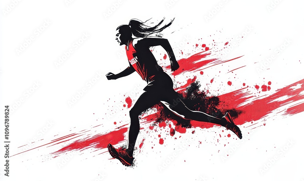 Runner Illustration with Dynamic Red Strokes Runner Illustration with Dynamic Red Strokes