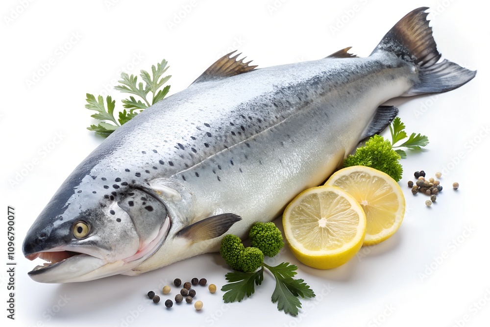 fresh fish with lemon on white Background fresh fish with lemon on white Background