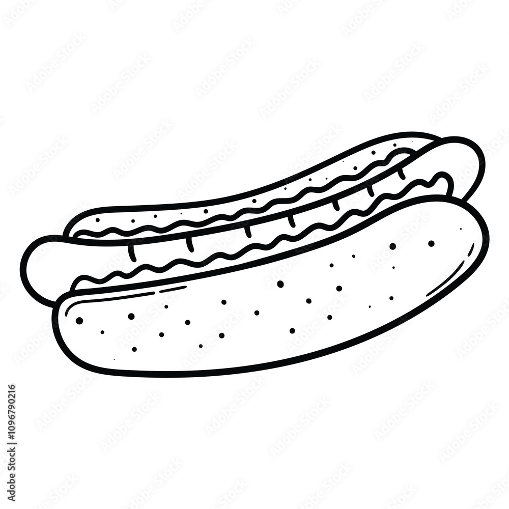 Hand drawn doodle hot dog on white background. Hand drawn doodle hot dog on white background.