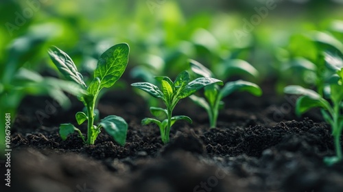 Close-up of green seedlings growing from dark soil, isolated on white, perfect for illustrating the concepts of nature, growth, and renewal.