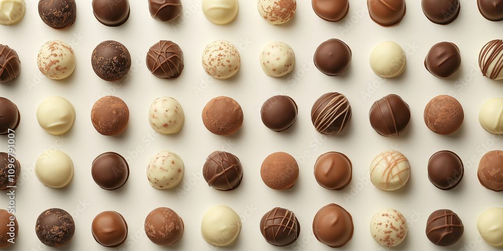 A delightful assortment of chocolates, including dark, milk, and white varieties, is beautifully arranged, inviting indulgence and presenting an attractive visual treat. A delightful assortment of chocolates, including dark, milk, and white varieties, is beautifully arranged, inviting indulgence and presenting an attractive visual treat.