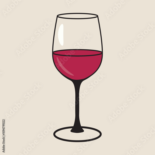 A drawing of a wine glass with a red wine in it