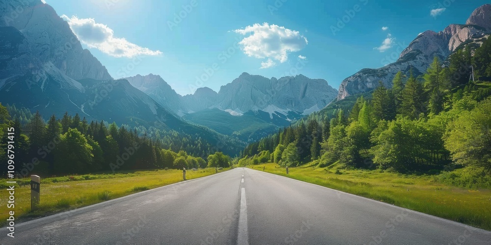 Fototapeta premium Mountain Road Leading Through Lush Landscape