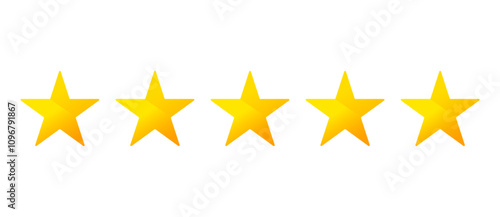 Five stars customer product review icon set. Five stars rating. Yellow 5 star flat icon for apps and websites. Quality, customer rating, feedback. Transparent png and vector illustration.