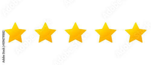 Five stars customer product review icon set. Five stars rating. Yellow 5 star flat icon for apps and websites. Quality, customer rating, feedback. Transparent png and vector illustration.