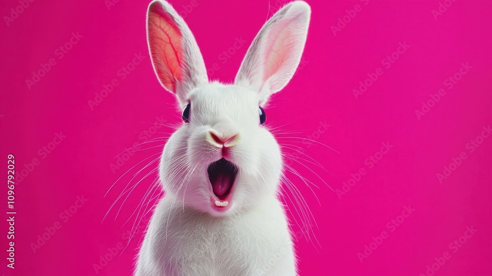 Surprised White Rabbit on Pink Background Surprised White Rabbit on Pink Background