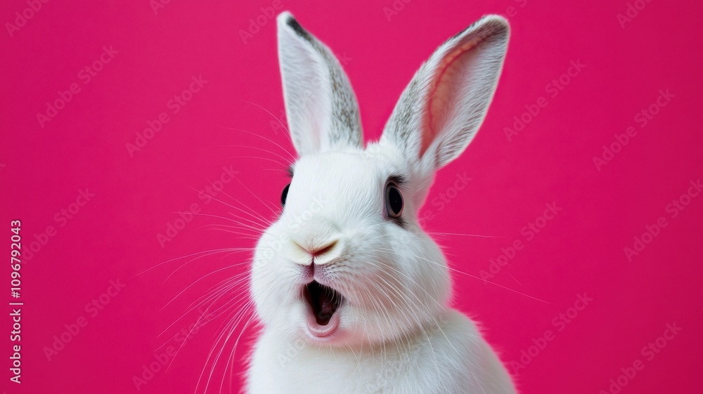 Surprised White Rabbit on Pink Background Surprised White Rabbit on Pink Background
