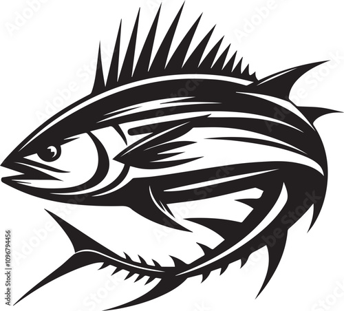 A tuna with sharp lines and fins flared out vector silhouette