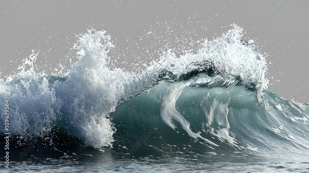Fototapeta premium Dynamic Ocean Wave Curling with Frothy Splash, Isolated on Transparent Background