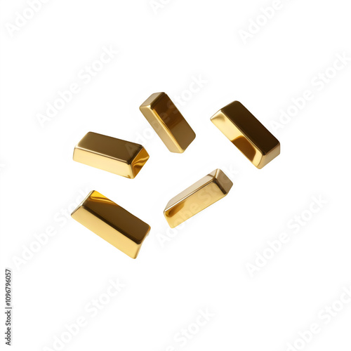 Gold bars isolated on transparent backgrounds.