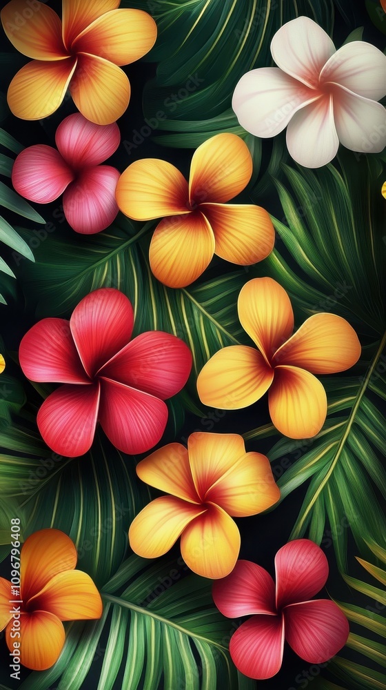 Fototapeta premium Tropical Flowers and Leaves Pattern 