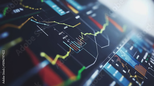 Wallpaper Mural Abstract black background with Colorful charts and graphs with statistics to innovative analyze business potential and forecast future development of companies growth. Torontodigital.ca