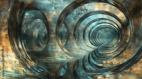 Mirrored dream maze, a maze of mirrors, entwining dream reflections, creating boundless illusions of imagination that intertwine endlessly. Illusionary Mirror Portal. Illustration