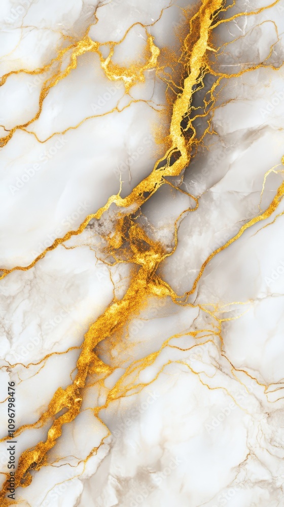 Fototapeta premium Elegant marble texture featuring white and gold veins, creating a luxurious and sophisticated look.