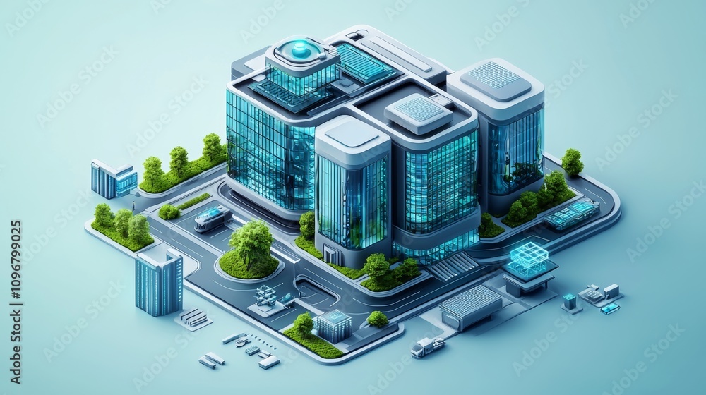 High tech building isometric High tech building isometric