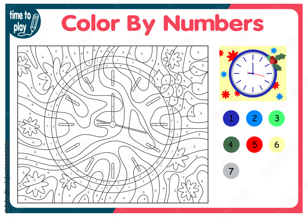 Fototapeta premium children's educational tasks, games. puzzle. coloring by numbers. Christmas tree. Christmas balls. penguin. deer. 