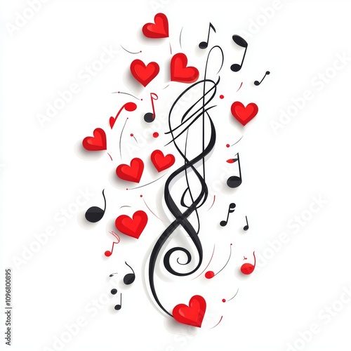 Melody and love intertwine with musical notes and hearts