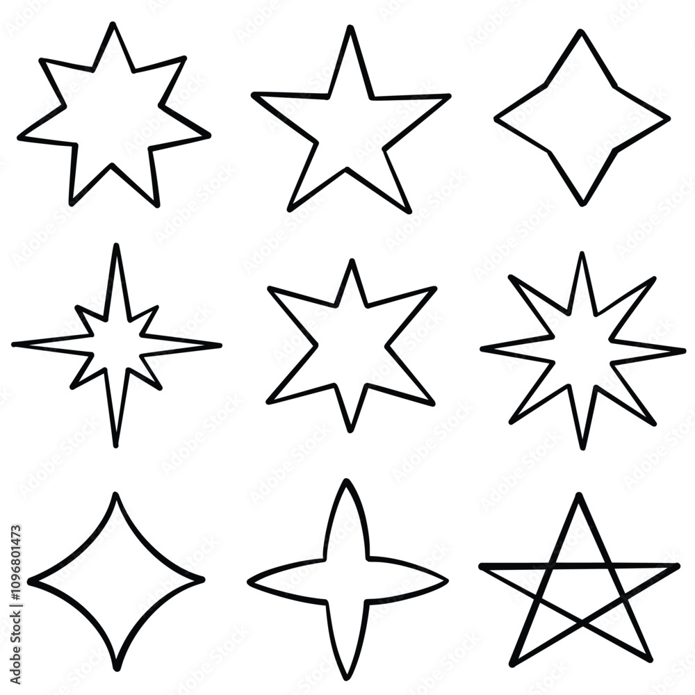 set of hand drawn stars collection element set of hand drawn stars collection element