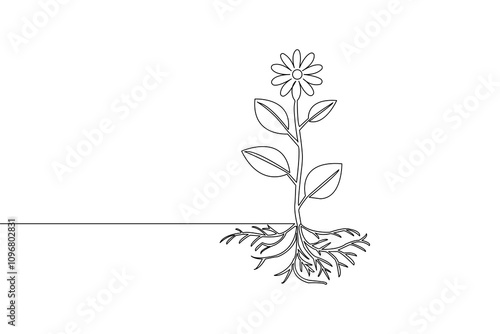 Growth plant processing one line drawing of tree outline flat vector icon