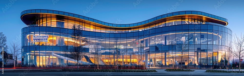 Fototapeta premium Modern Glass Office Building with Curved Facade