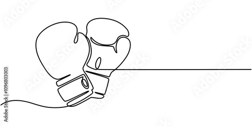 Boxing gloves illustration with line style design. Boxing glove in one continuous single line art drawing style isolated on white background, Boxing gloves line.one line continuous draw, Continuous 