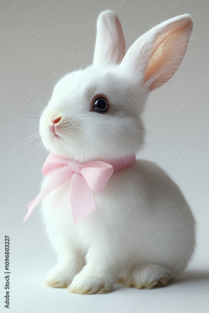 Obraz premium White Bunny with Pink Bow 