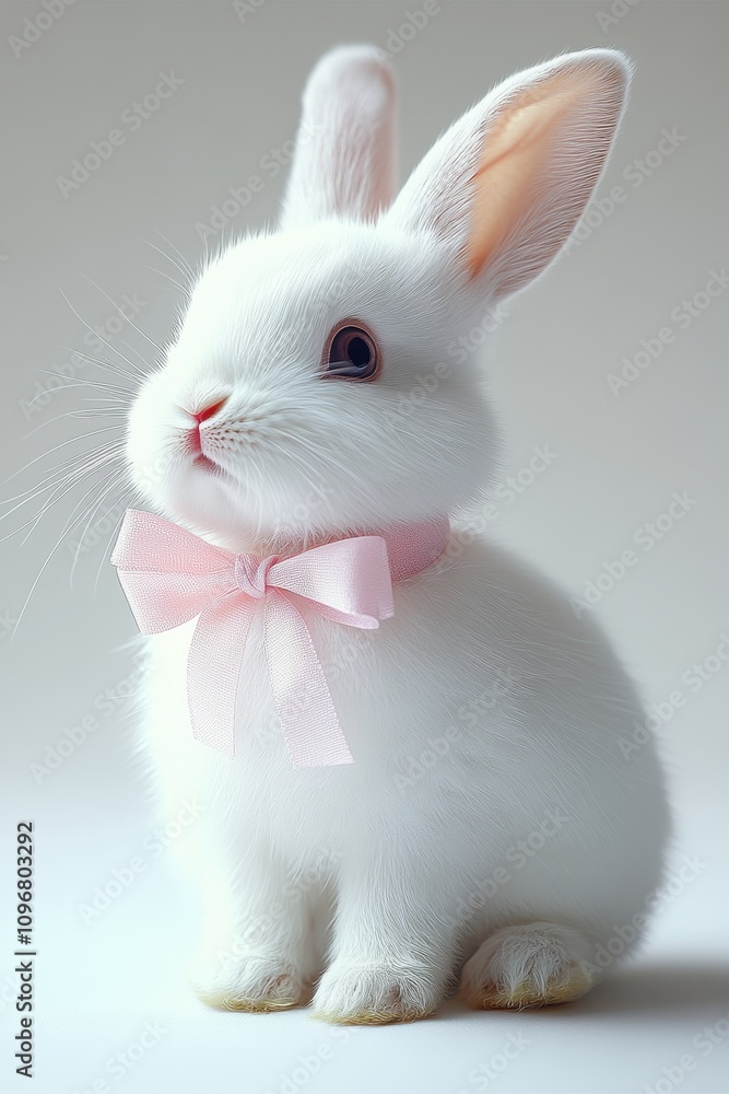 Obraz premium White Bunny with Pink Bow 