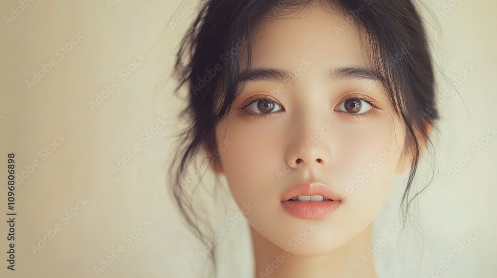 Captivating Portrait of a Beautiful Young Asian Woman with Fresh, Radiant Skin and Natural Elegance, Perfect for Beauty, Fashion, and Lifestyle Themes Captivating Portrait of a Beautiful Young Asian Woman with Fresh, Radiant Skin and Natural Elegance, Perfect for Beauty, Fashion, and Lifestyle Themes