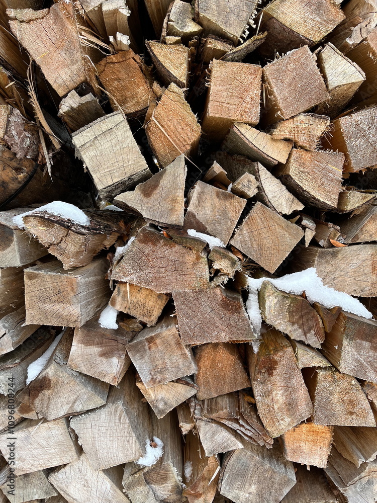 Closeup of woodpile with snow on it Closeup of woodpile with snow on it
