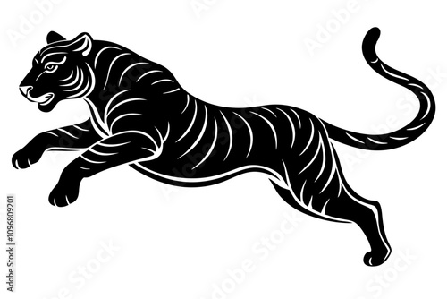 tiger jumping silhouette, jumping leopard, Jumping tiger silhouette vector illustration,simple tiger jumping silhouette jumping vector illustration flat design,Jumping tiger silhouette vector. photo