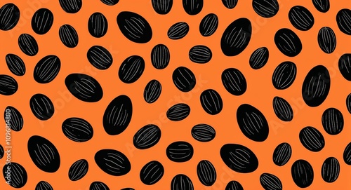 Black Oval pattern hand drawn design on Orange background illustration