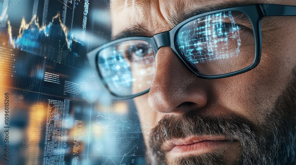 Close-Up of Advisor Analyzing Financial Data with AI Close-Up of Advisor Analyzing Financial Data with AI