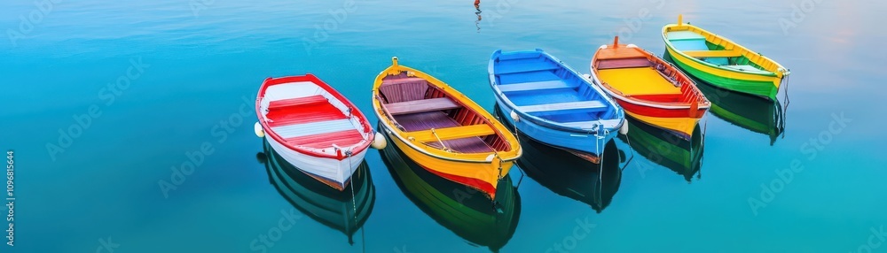 Renewablepowered boats sailing in a harbor, bright hues of wind kites above reflecting on clear waters Renewablepowered boats sailing in a harbor, bright hues of wind kites above reflecting on clear waters