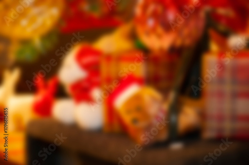 Defocused abstraction. Blur Xmas backdrop. Abstract unfocus background with Christmas mood. Defocused blur color. Xmas winter holiday. Happy new 2025 year eve. Blurred Christmas background