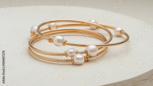 gold bangles with golden pearls jewlery isolated png closeup shot background Isolated Closeup image