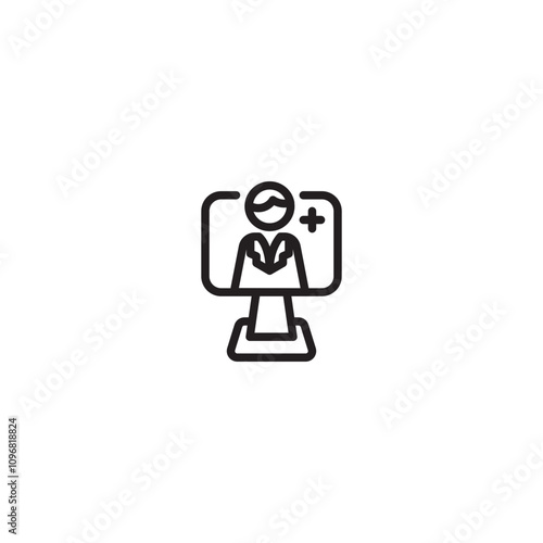 Online Digital Medicine Line Icon. Doctor in Computer Medical Health Care Online Linear Pictogram. Editable icon.