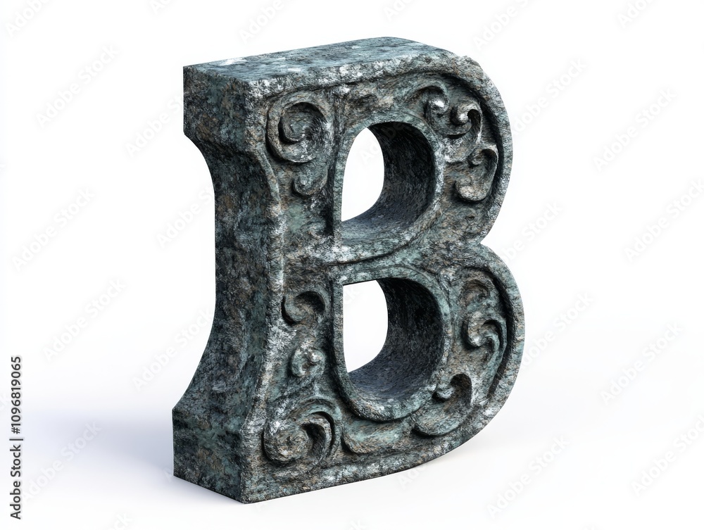 Carved stone letter B with ornate design, perfect for decor Carved stone letter B with ornate design, perfect for decor