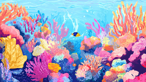 Fototapeta Naklejka Na Ścianę i Meble -  Colorful coral reef underwater. Vivid Coral Reefs. Illustration