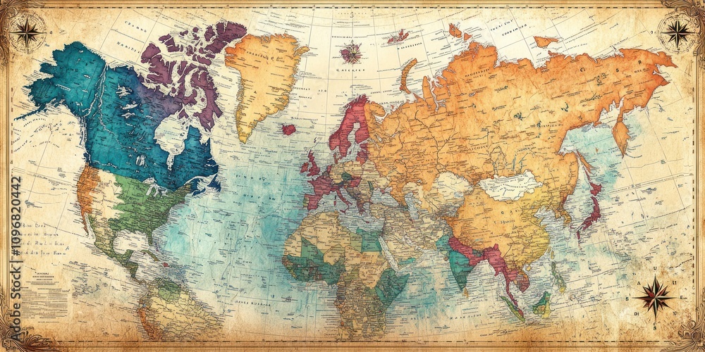 Antique World Map Showing Continents And Countries Antique World Map Showing Continents And Countries