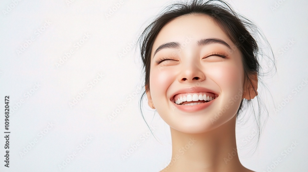 Beautiful Portrait of a Smiling Asian Woman with Flawless Skin Against a Soft Background, Capturing Joy and Radiance in High Definition Beautiful Portrait of a Smiling Asian Woman with Flawless Skin Against a Soft Background, Capturing Joy and Radiance in High Definition