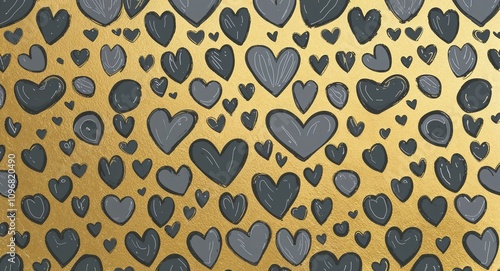 Gray Heart pattern hand drawn design on Gold background illustration