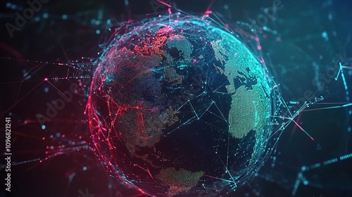A Vibrant Global Technology Landscape: Detailed Visualization of Earth’s Structure with Connected Networks in Stunning Gigapixel Quality